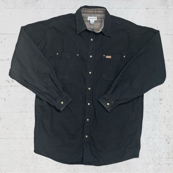 Carhartt Barn Canvas Shirt Jacket Black Plaid Lined Work Chore Mens XL Tall - Picture 1 of 10